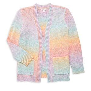 Girls Design History Space Dye Rainbow Ombré Open Front Long Cardigan Sweater